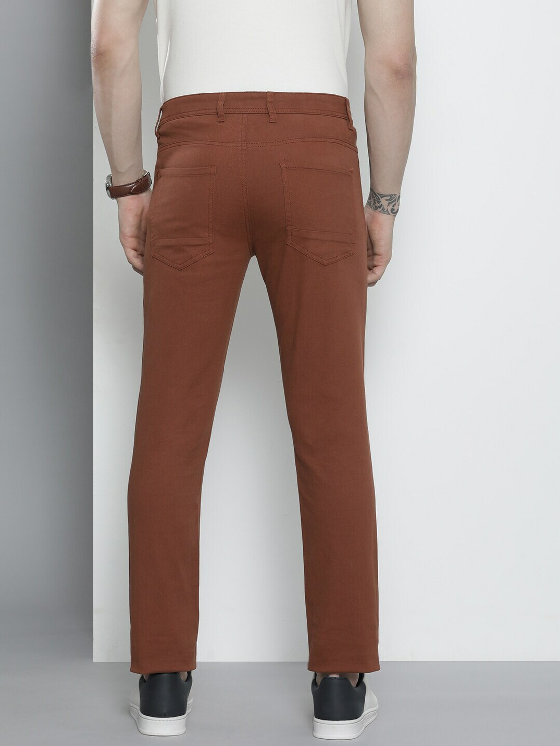 Image of The Indian Garage Co. Slim Fit Men Brown Trousers
