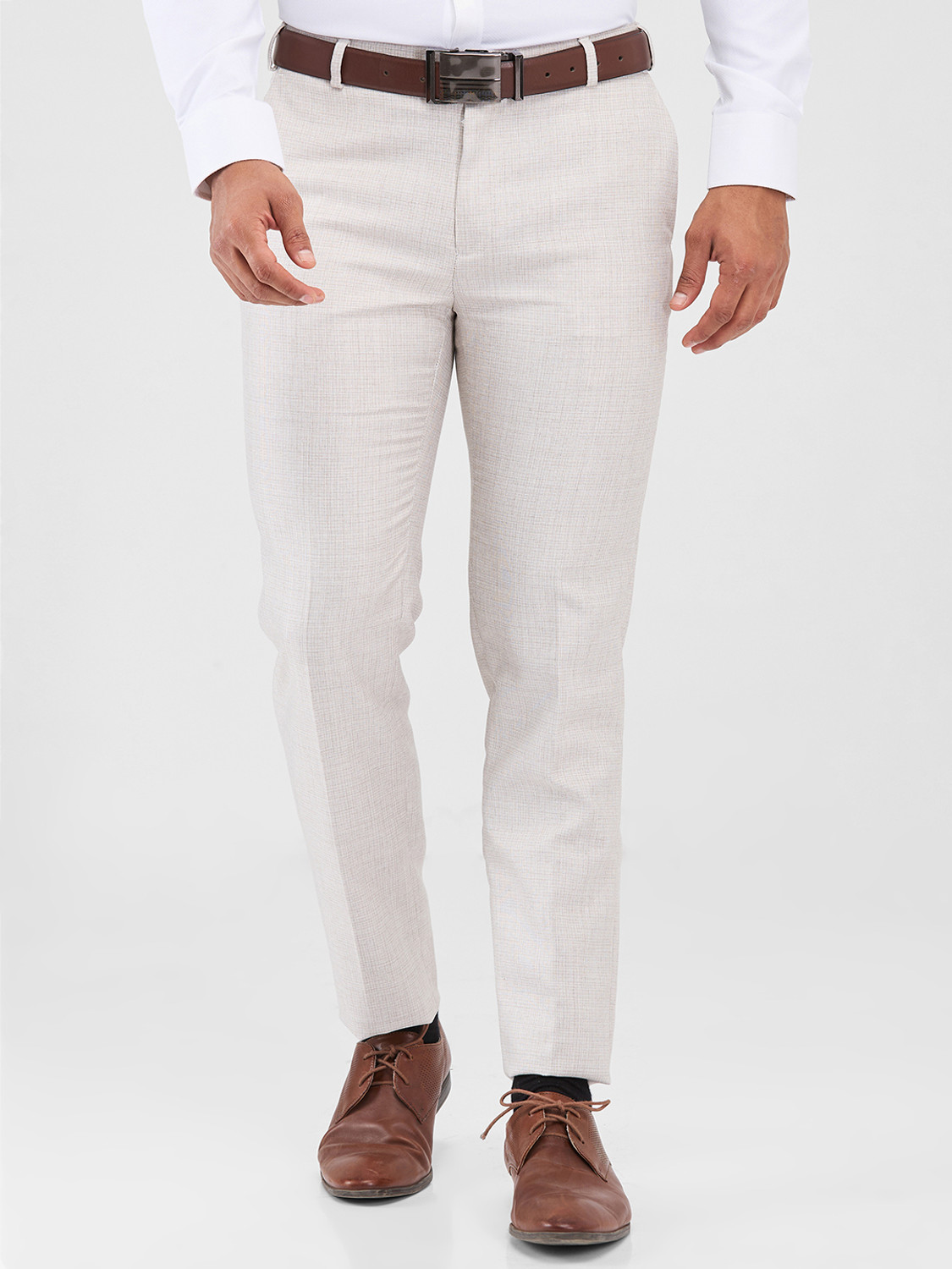 Image of Raymond Slim Fit Men Grey Trousers