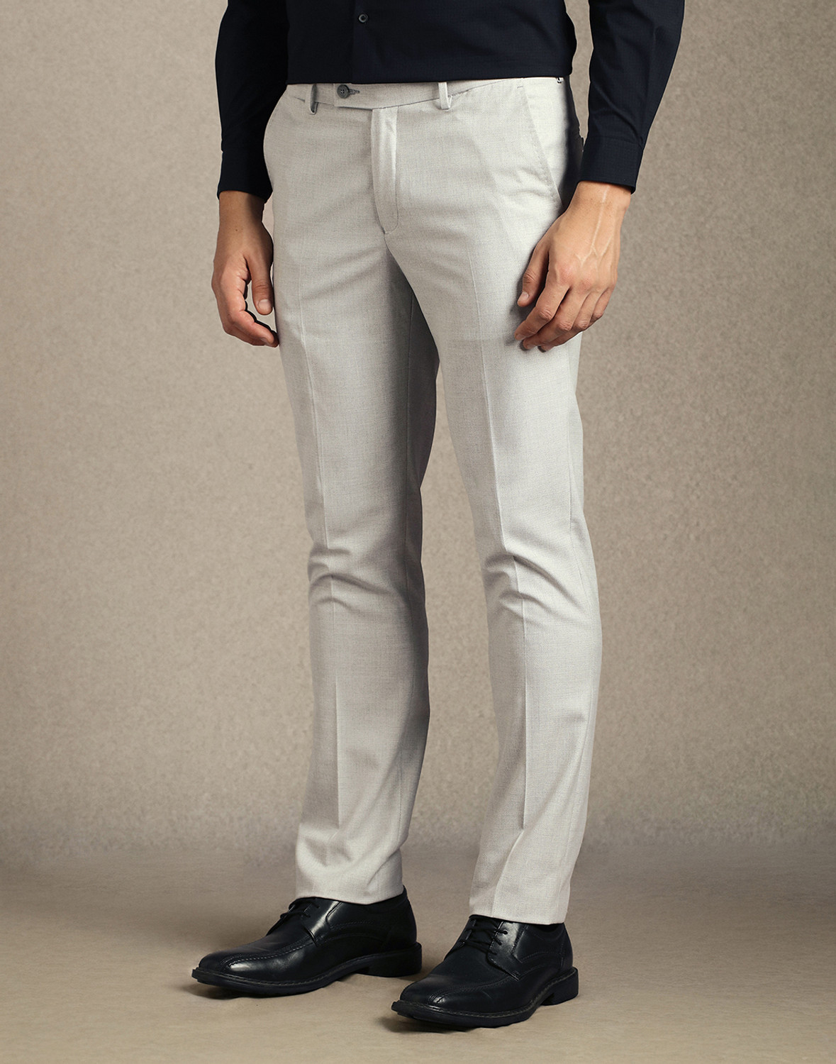 Image of LOUIS PHILIPPE Slim Fit Men Grey Trousers