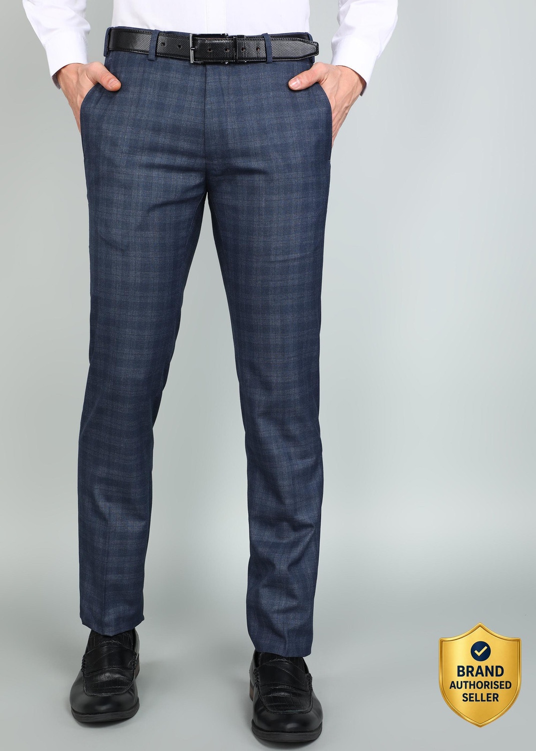 Image of Raymond Men Slim Fit Dark Blue Polyester Trousers