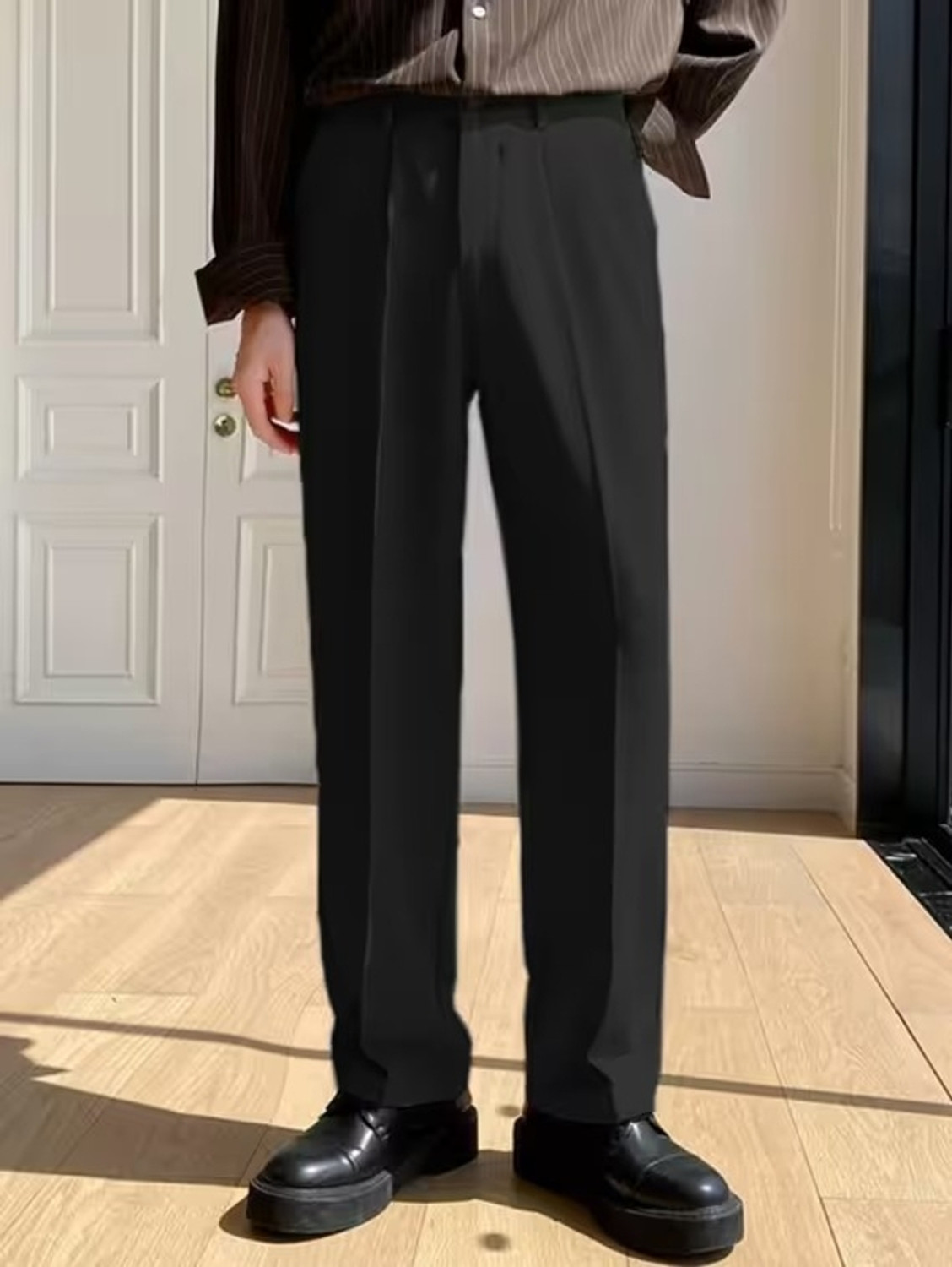 Image of PERISFASHION Straight Fit Men Black Trousers