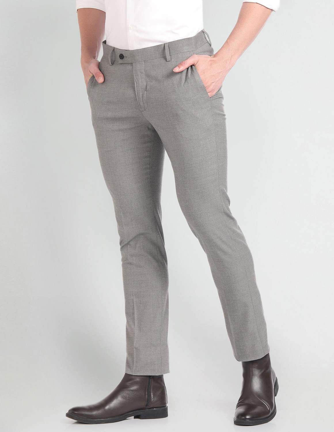 Image of ARROW Regular Fit Men Grey Trousers