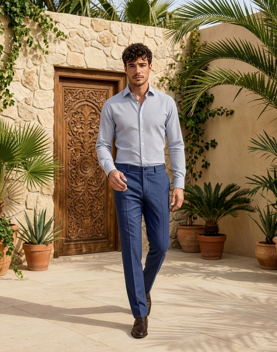 Image of LOUIS PHILIPPE Slim Fit Men Light Blue Trousers