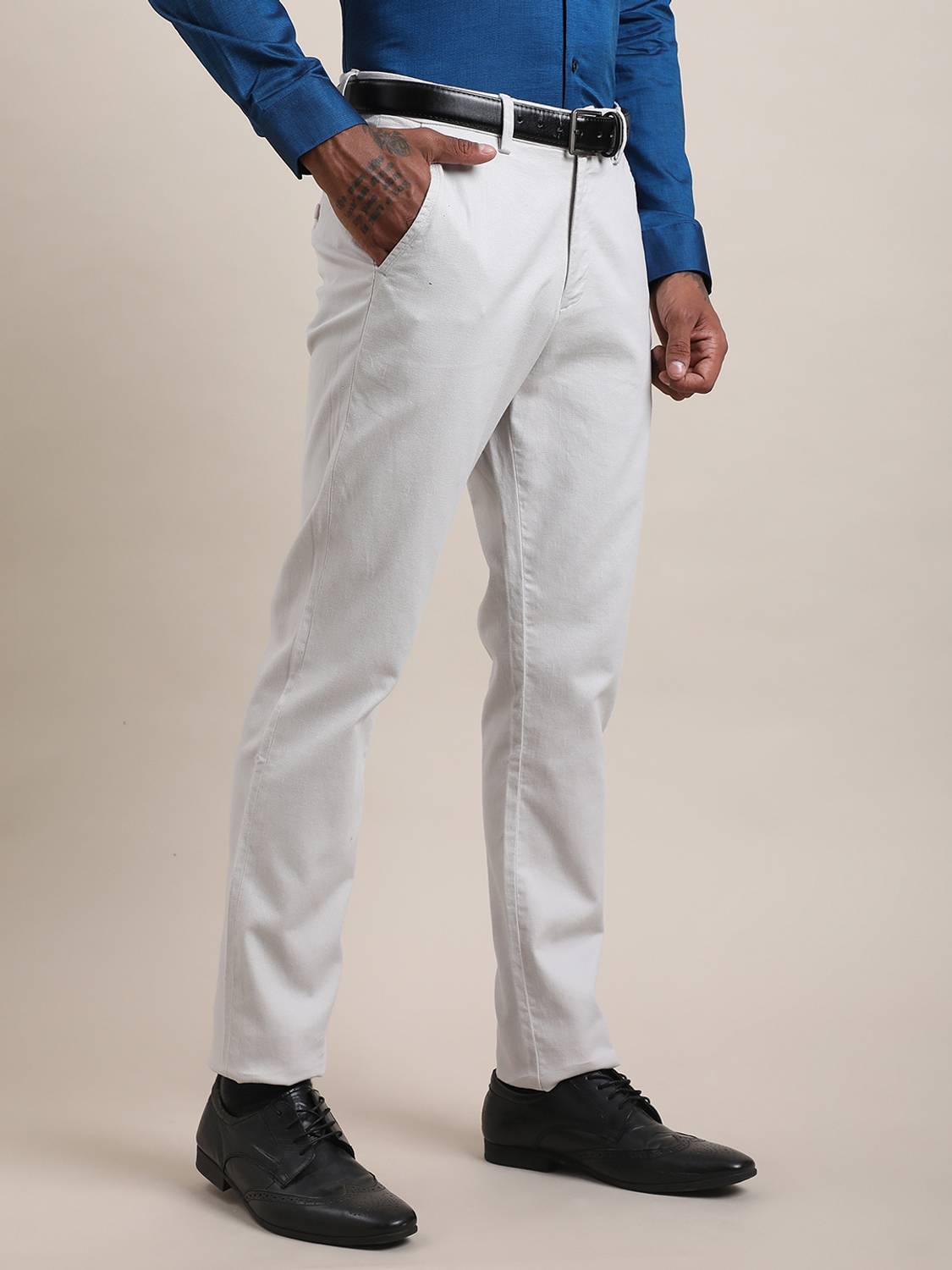 TURTLE Men Slim Fit Grey Cotton Blend Trousers - Image 4