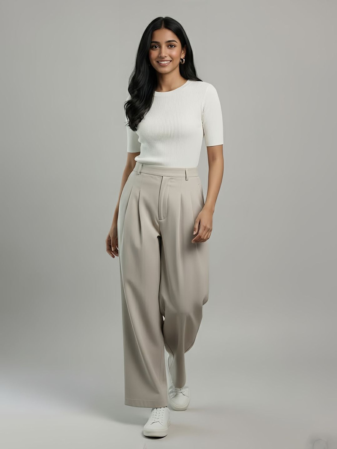 Image of DE TRENDZ Flared Women Beige Trousers
