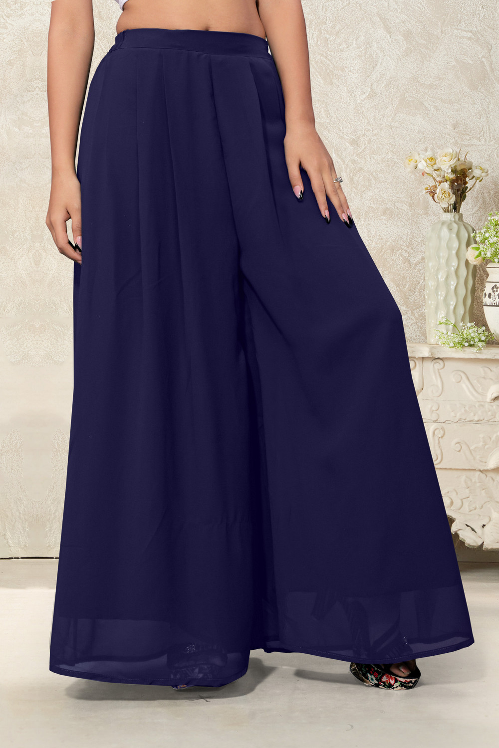 Image of Anti Wrinkle Designer Flared Women Blue Trousers