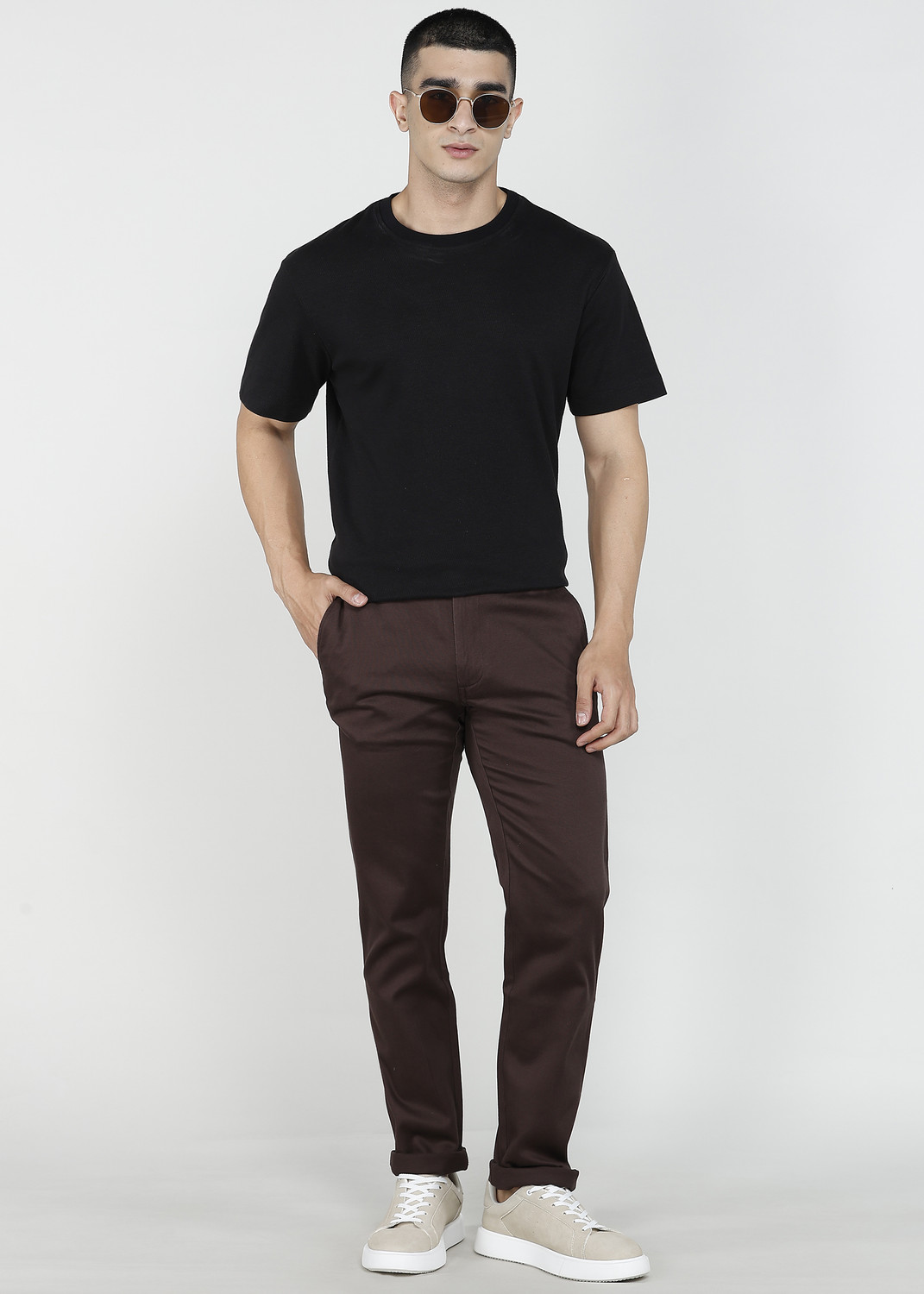Image of PETER ENGLAND Men Slim Fit Multicolor Pure Cotton Trousers