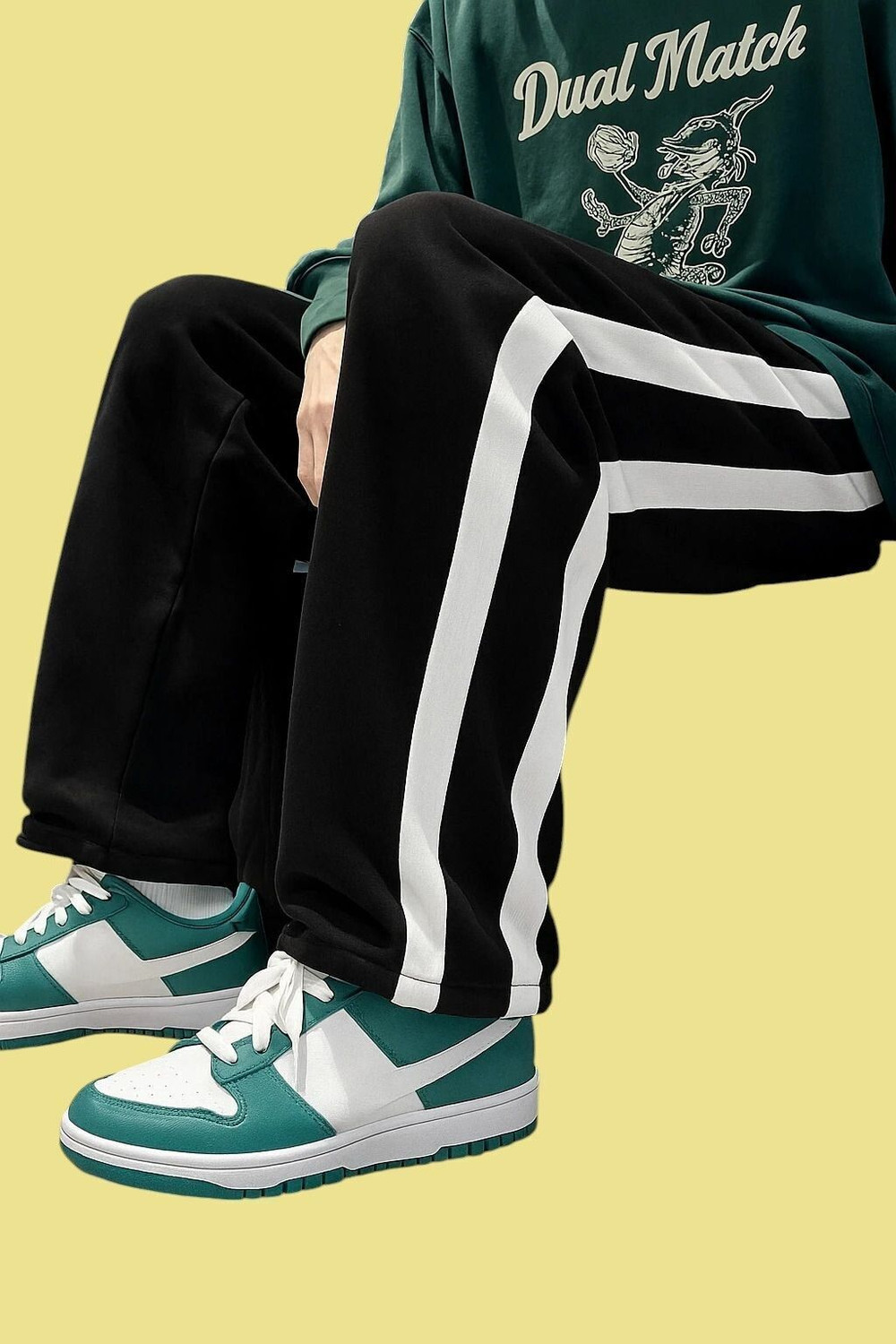 Image of COMBRAIDED Loose Fit Men Black, White Trousers