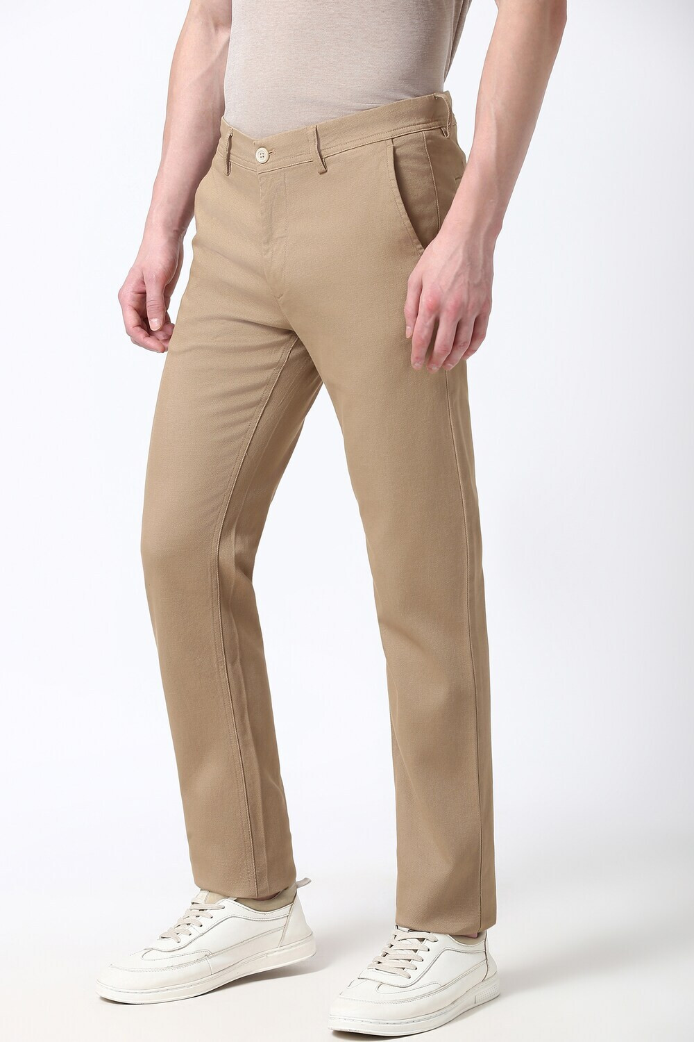 Image of PETER ENGLAND Slim Fit Men Beige Trousers