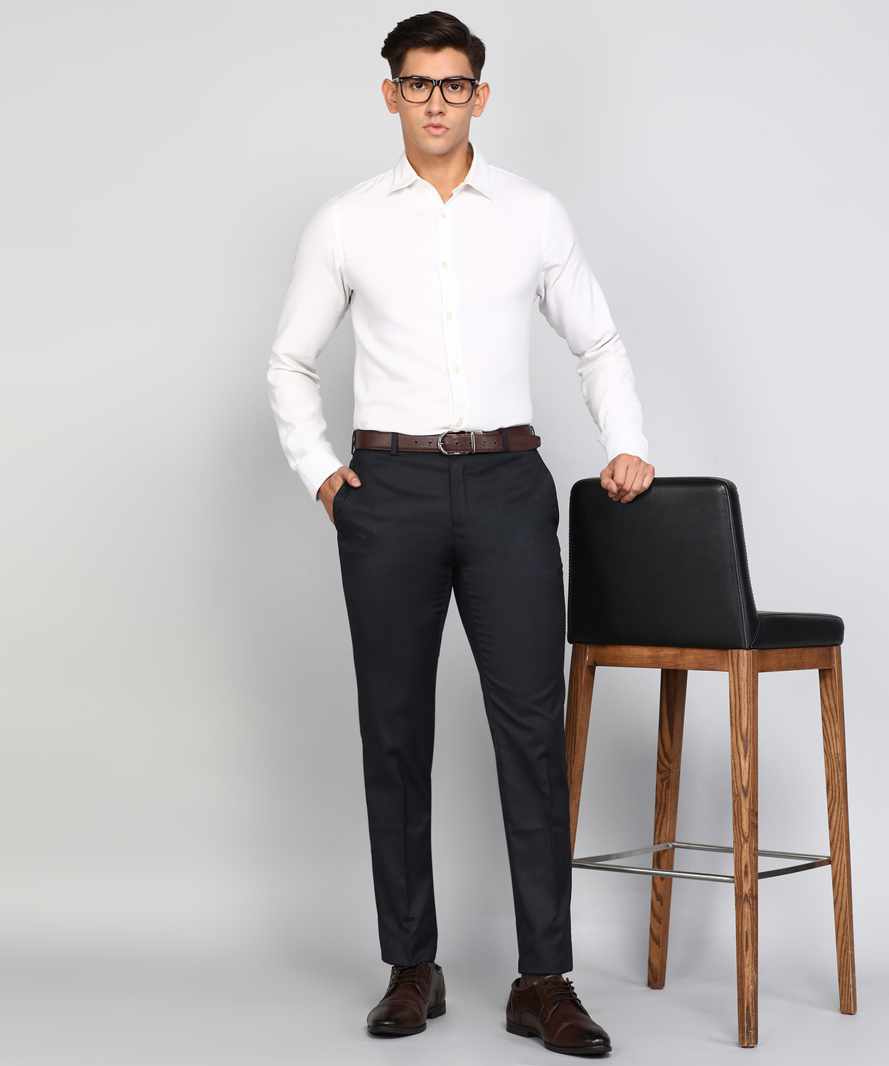 Image of Raymond Slim Fit Men Dark Blue Trousers