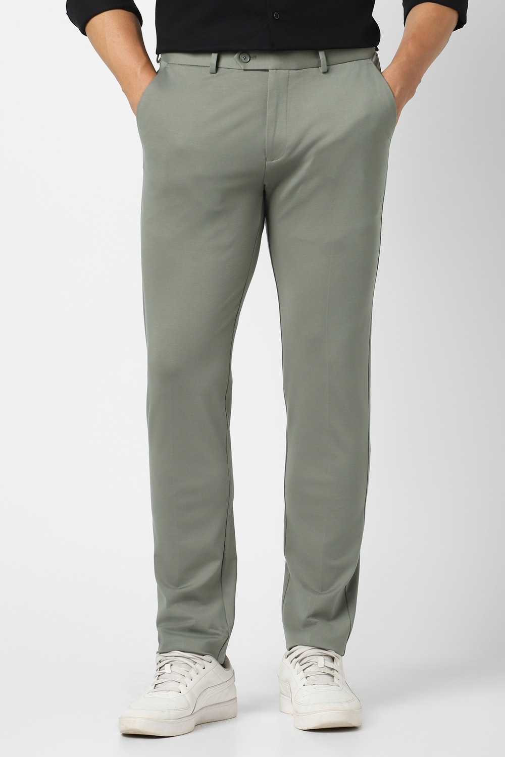 Image of PETER ENGLAND Slim Fit Men Green Trousers