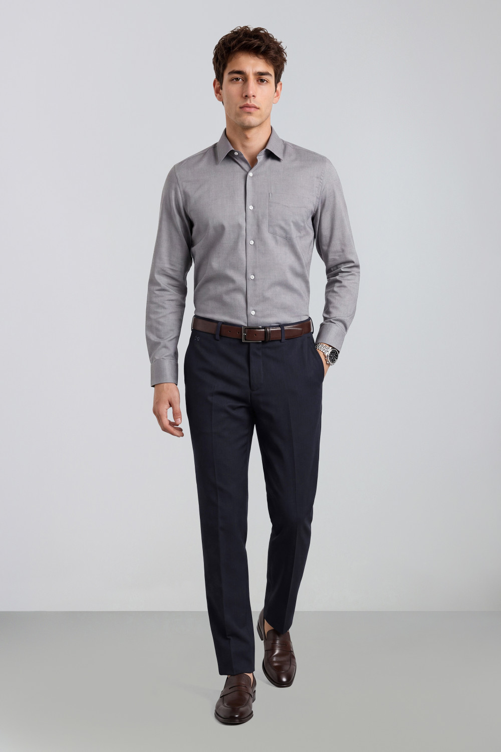 Image of PETER ENGLAND Men Slim Fit Blue Polyester Trousers
