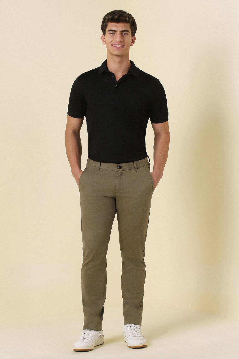 Image of Allen Solly Slim Fit Men Khaki Trousers