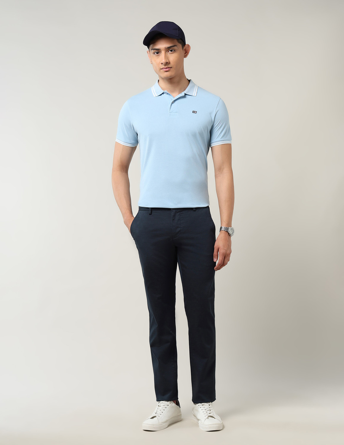 Image of Arrow Sport Slim Fit Men Blue Trousers