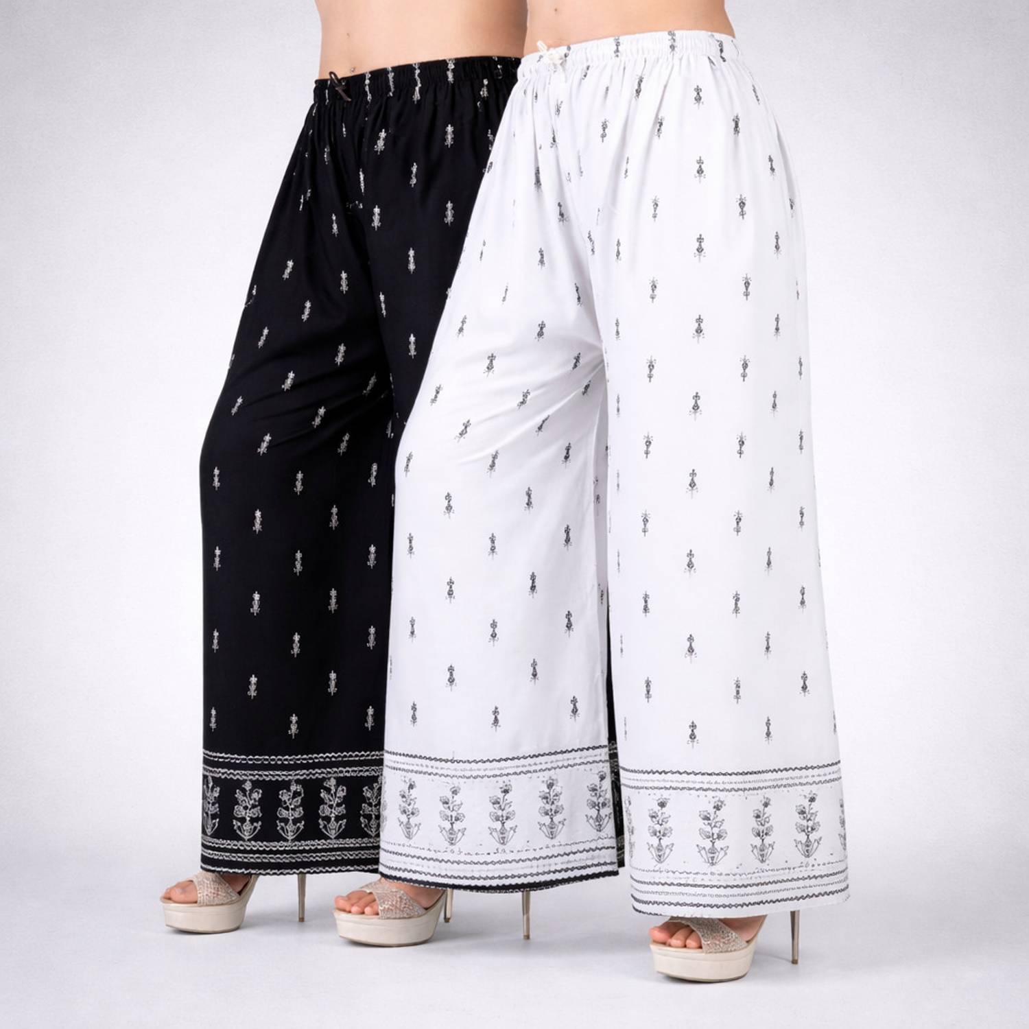 4K FASHION Flared Women Black, White Trousers
