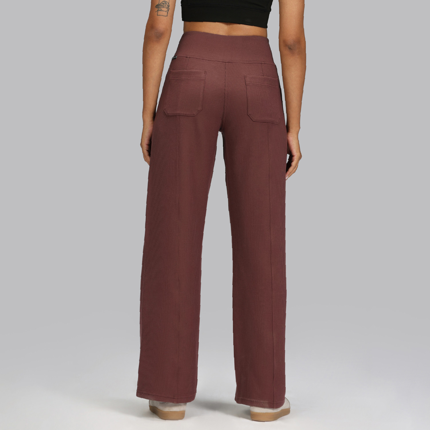 Image of BlissClub RibSupreme Wide Leg Pants - Regular Relaxed Women Maroon Trousers