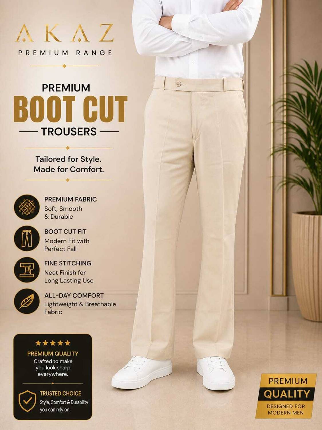 AKAZ Flared Men Beige Trousers