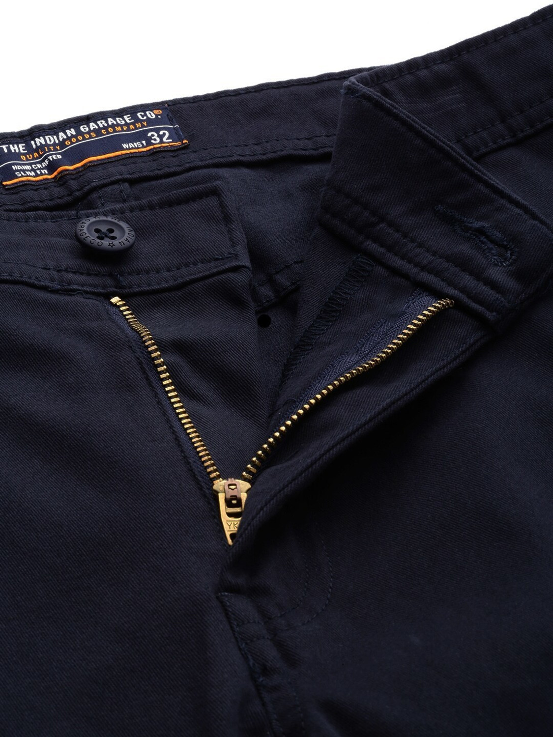 Image of The Indian Garage Co. Slim Fit Men Dark Blue Trousers