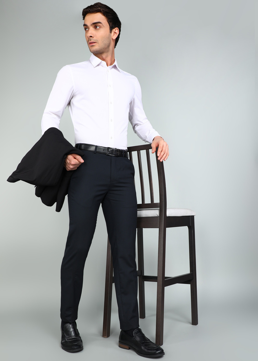 Image of Raymond Slim Fit Men Dark Blue Trousers