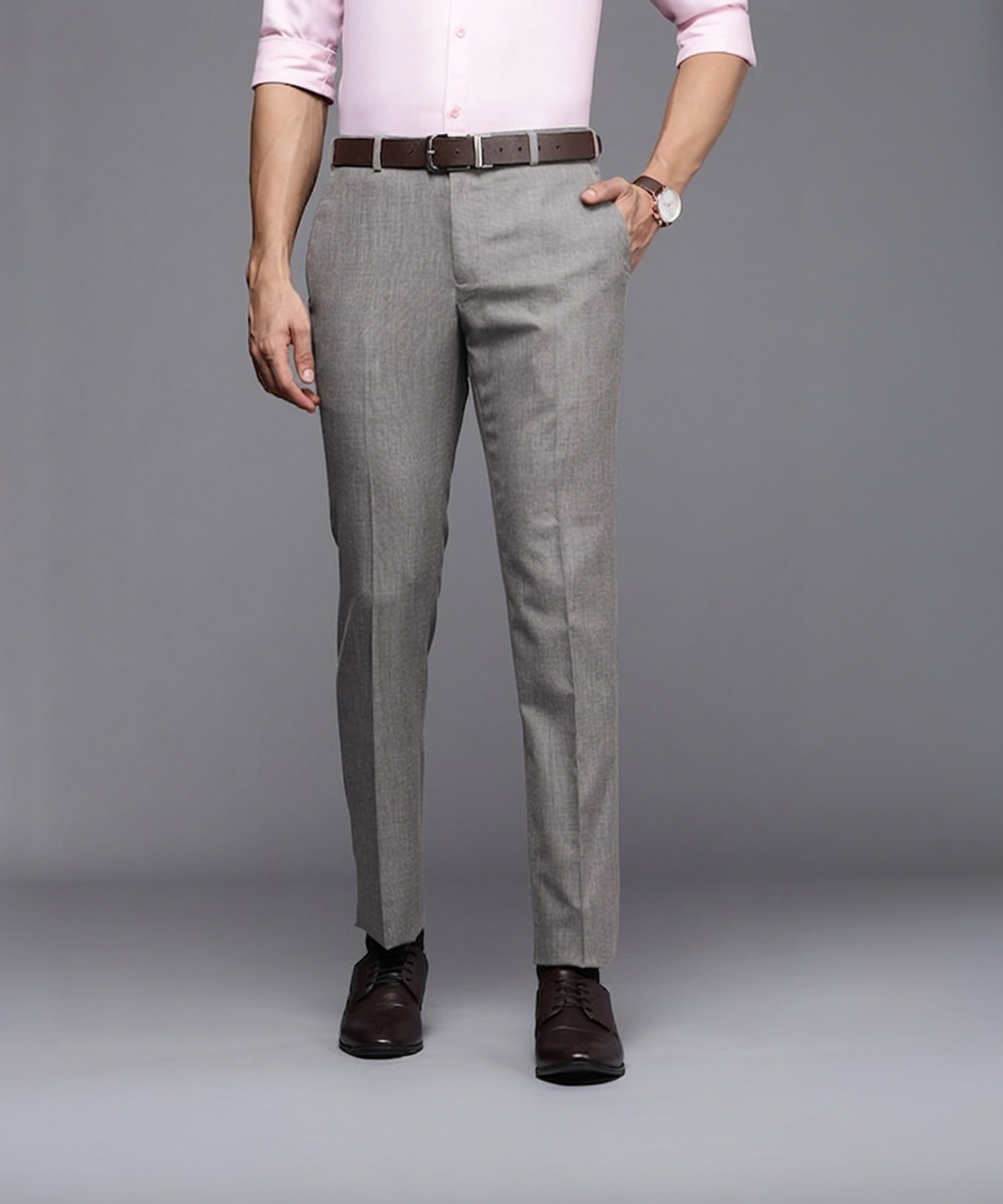 Image of Raymond Slim Fit Men Grey Trousers