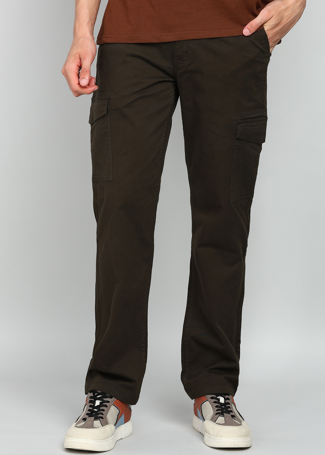 Image of WROGN Straight Fit Men Green Trousers