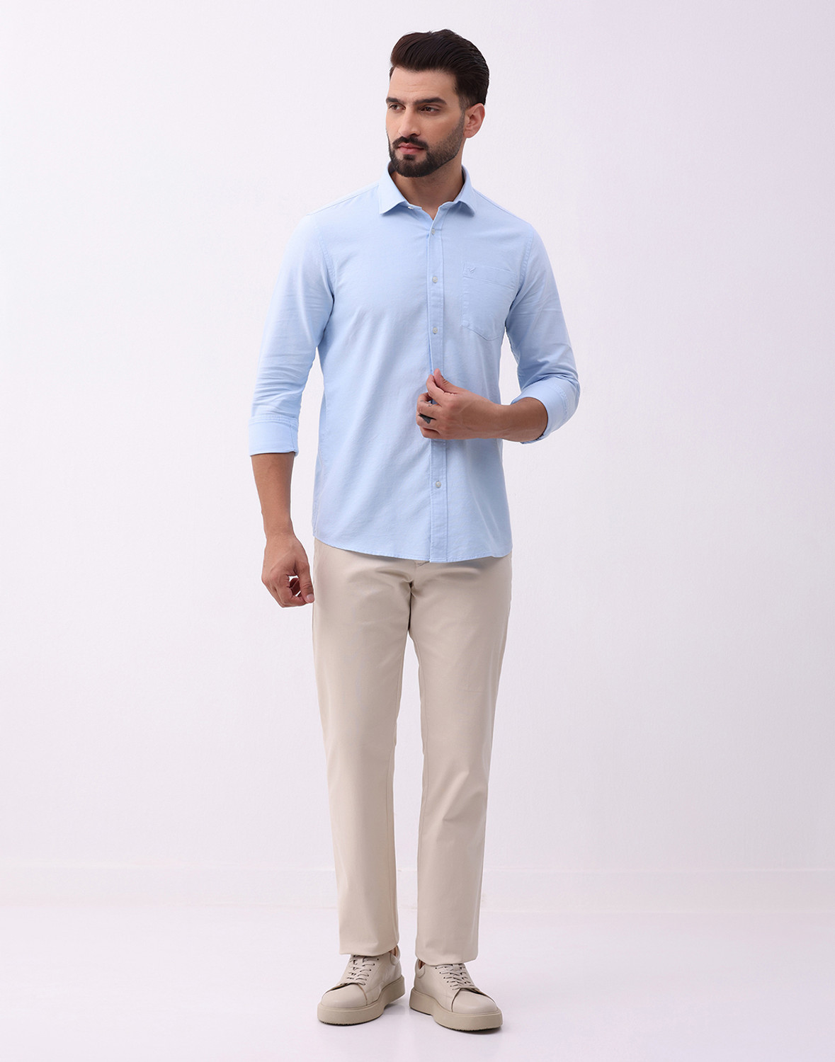 Image of Blackberrys Men Slim Fit Cream Cotton Blend Trousers