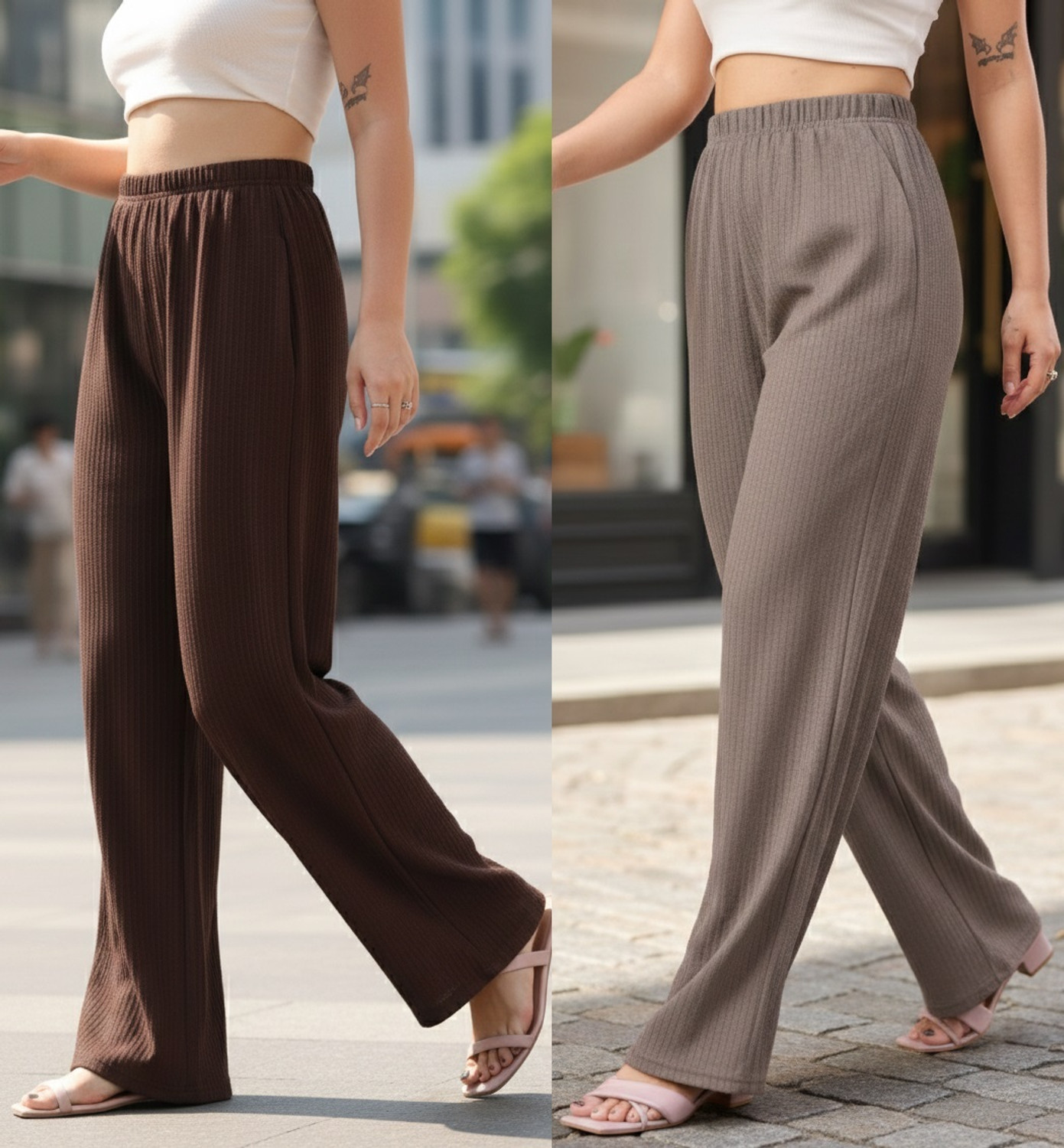 Image of Doil Domec Loose Fit Women Black, Brown Trousers