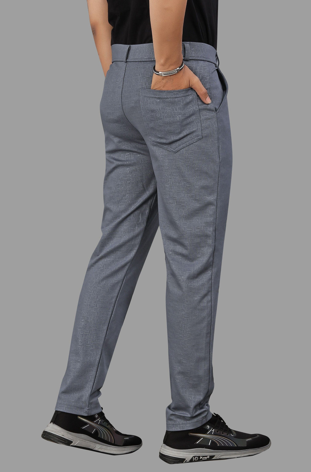 Image of COMBRAIDED Slim Fit Men Grey Trousers