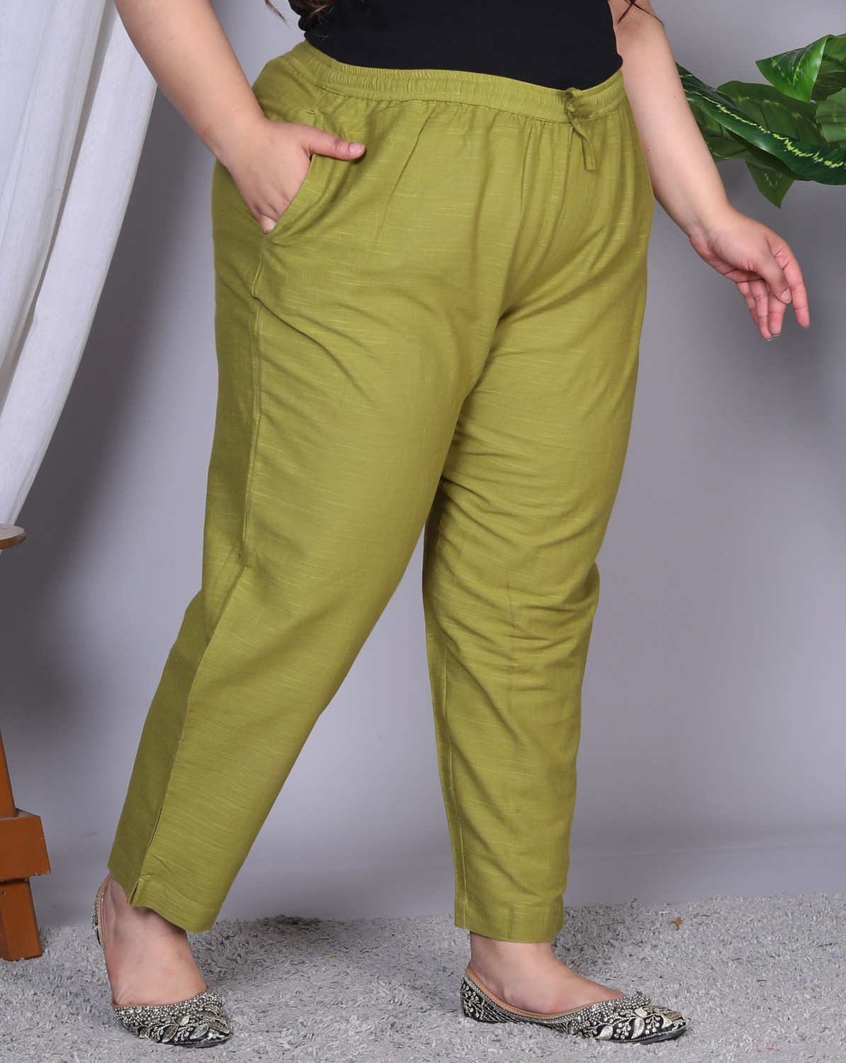 Image of AAVONI Straight Fit Women Green Trousers