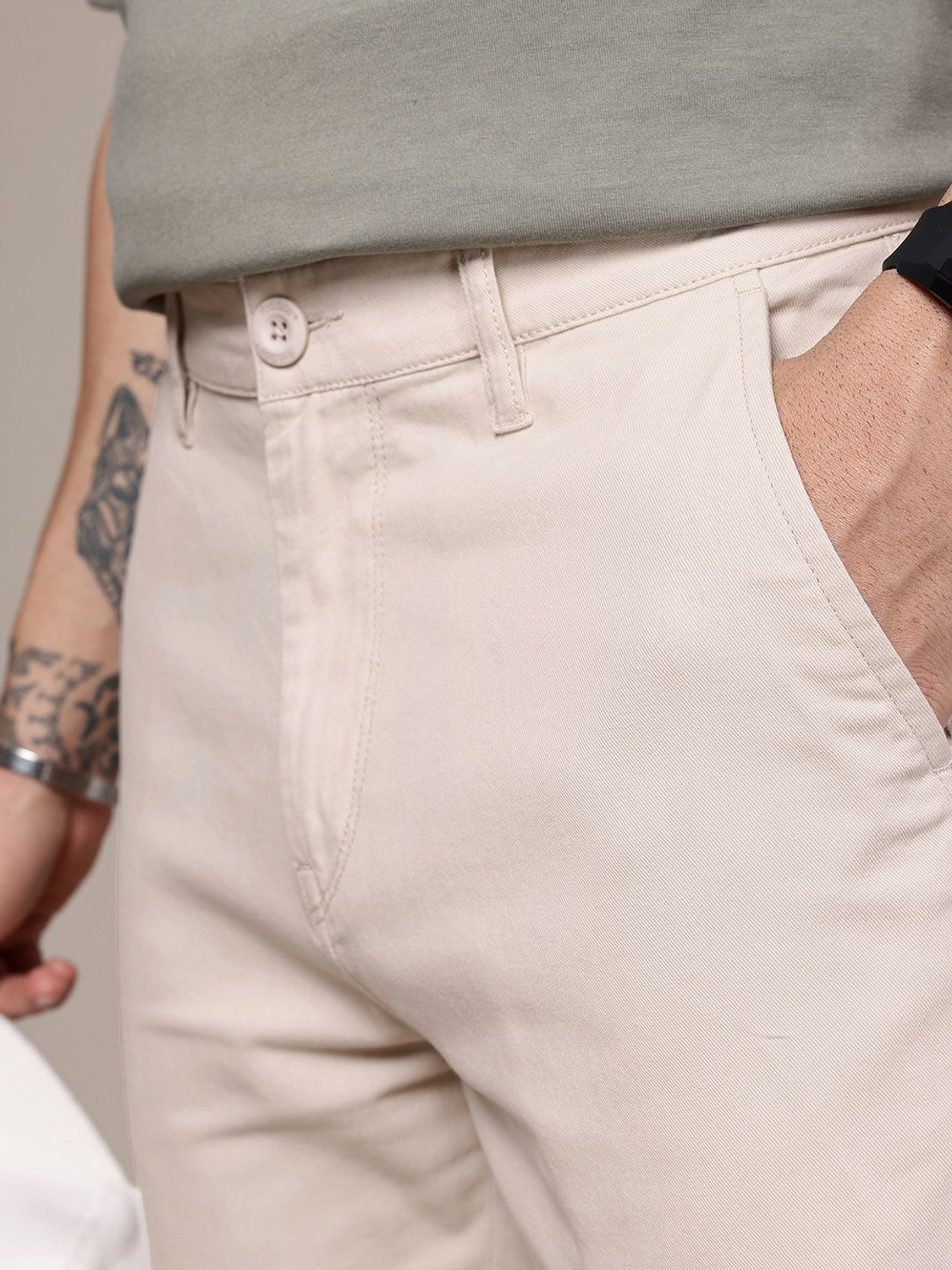 Image of Roadster Regular Fit Men Beige Trousers