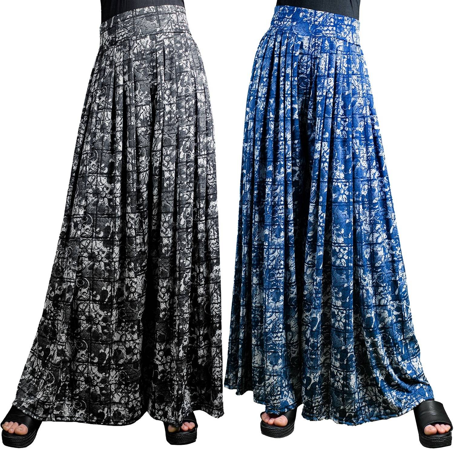 AJARAFASHION Flared Women Black, Blue Trousers