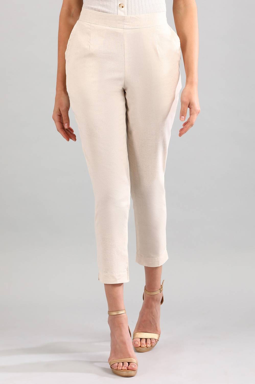 Aurelia Women Regular Fit Beige Cotton Blend Trousers