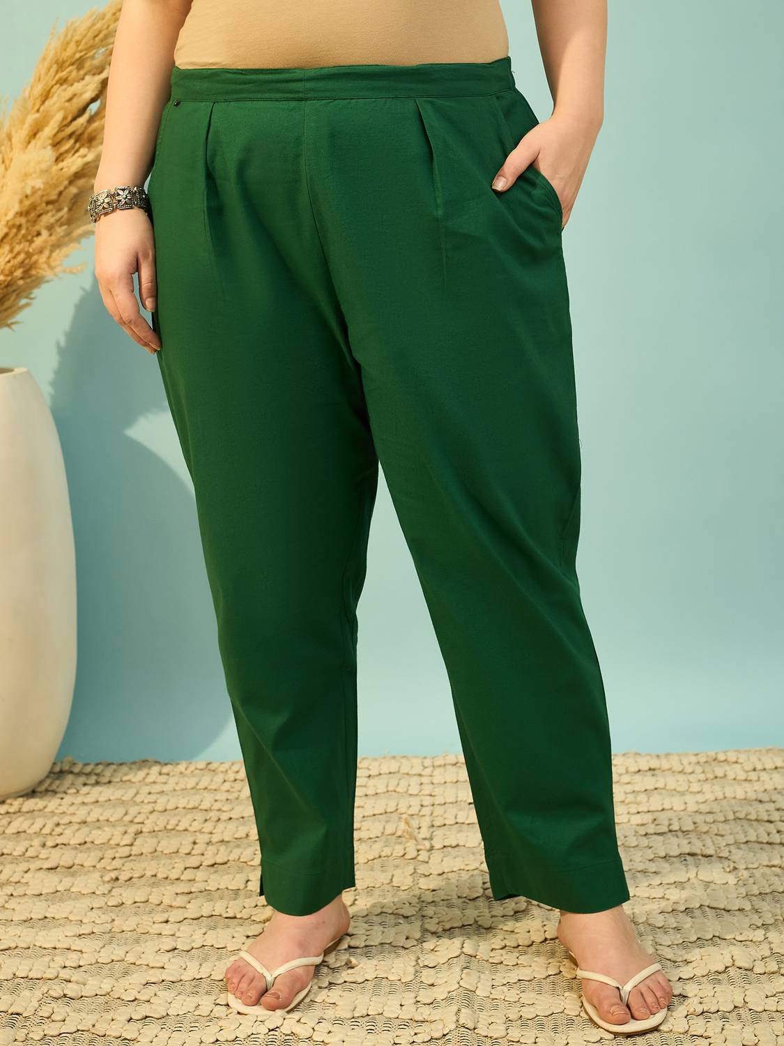 BIDAAS Regular Fit Women Dark Green Trousers