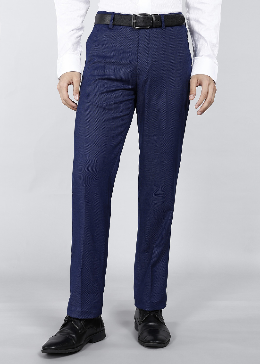 Image of LOUIS PHILIPPE Men Regular Fit Dark Blue Polyester Trousers