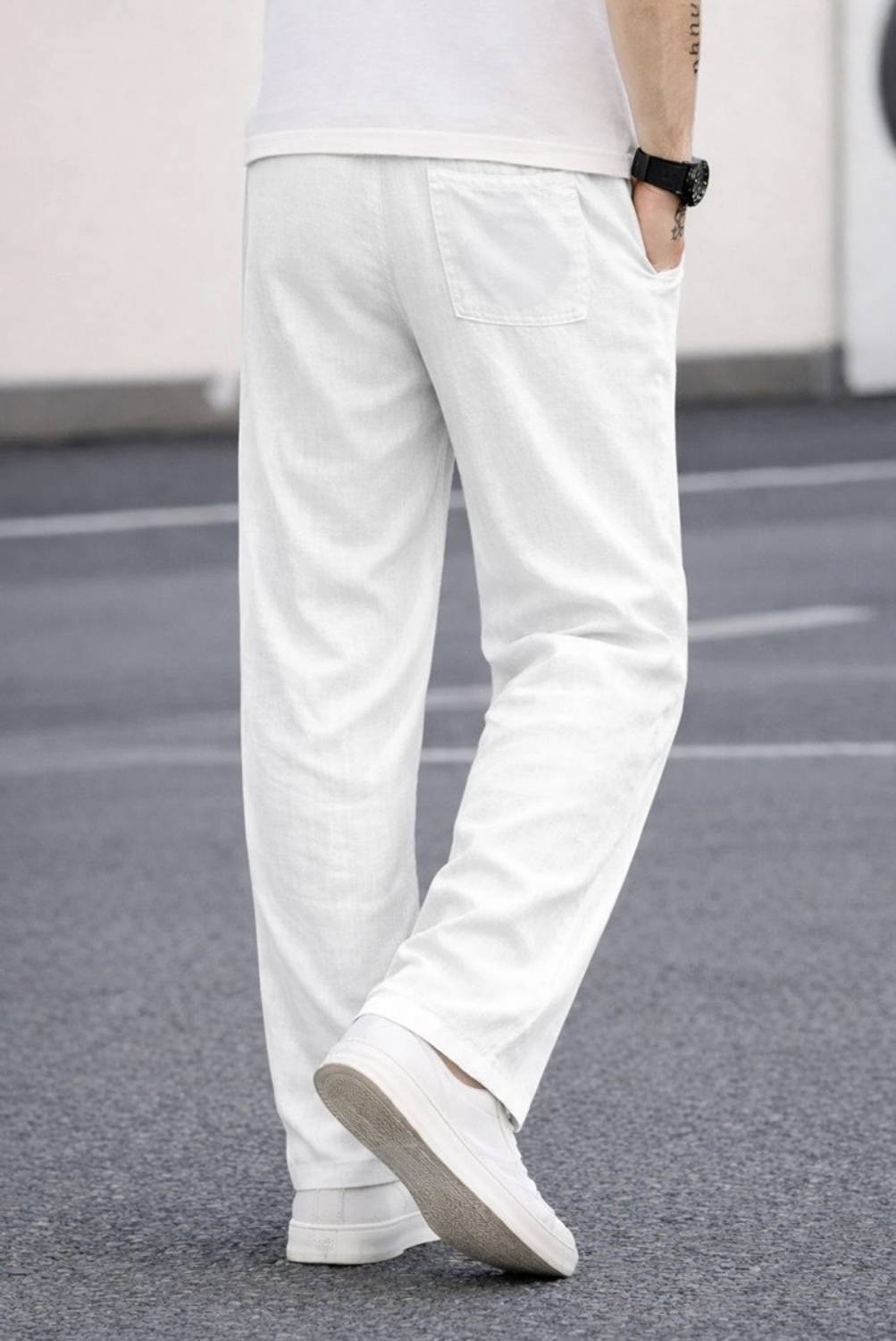 Linique Loose Fit Men White Trousers - Image 2