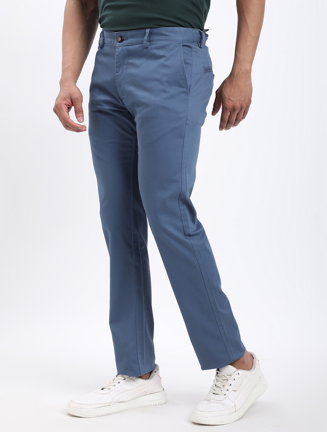 Image of INDIAN TERRAIN Slim Fit Men Blue Trousers