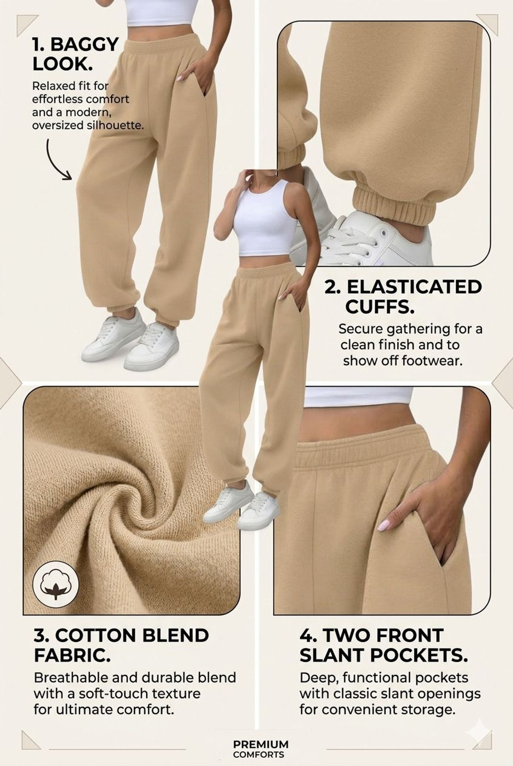 Image of Q-Rious Solid Women Beige Track Pants