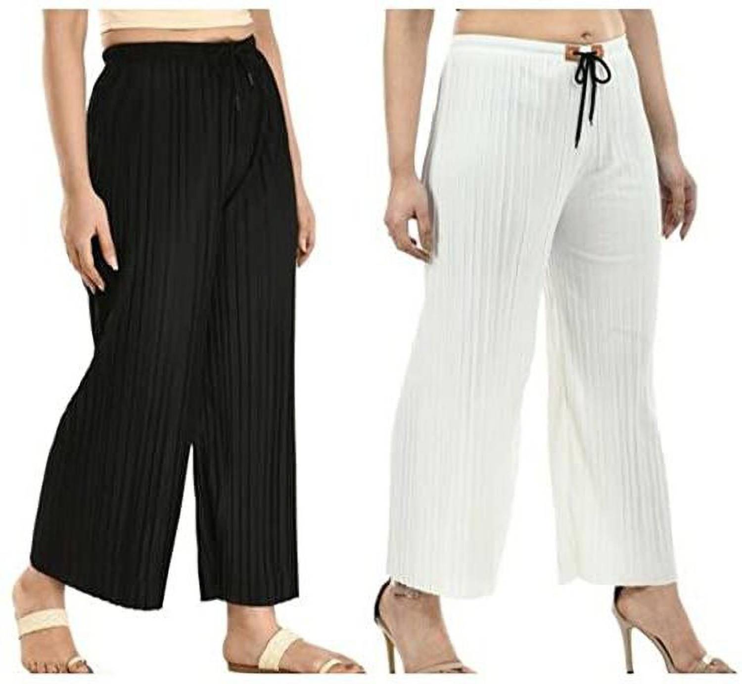 GOGGIAN Relaxed Women Black, White Trousers