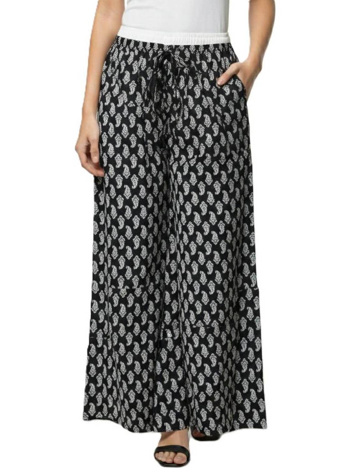 bongo nari boutique Loose Fit, Relaxed Women Black, White Trousers