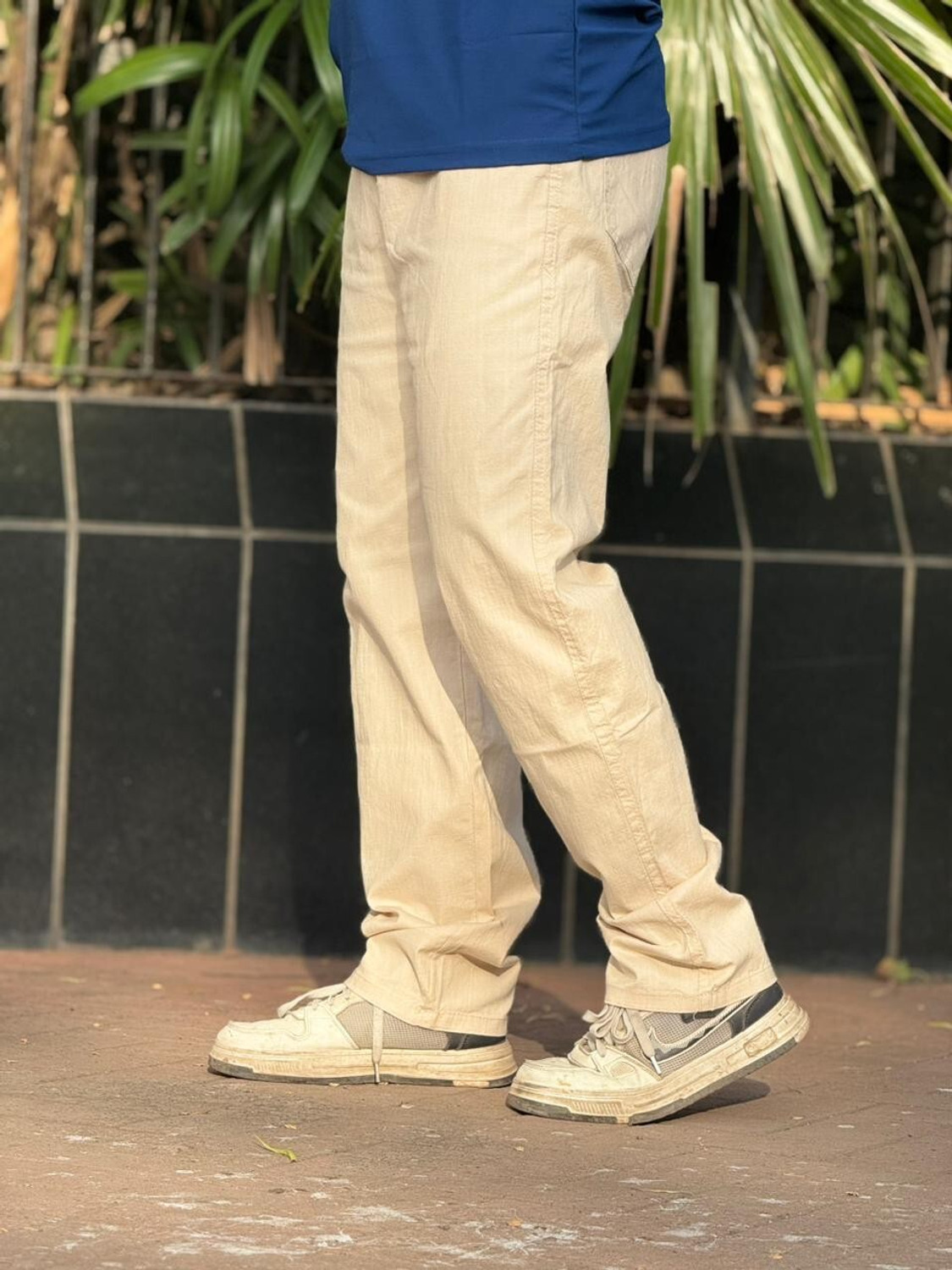 Image of M Q Denim Straight Fit Men Beige Trousers