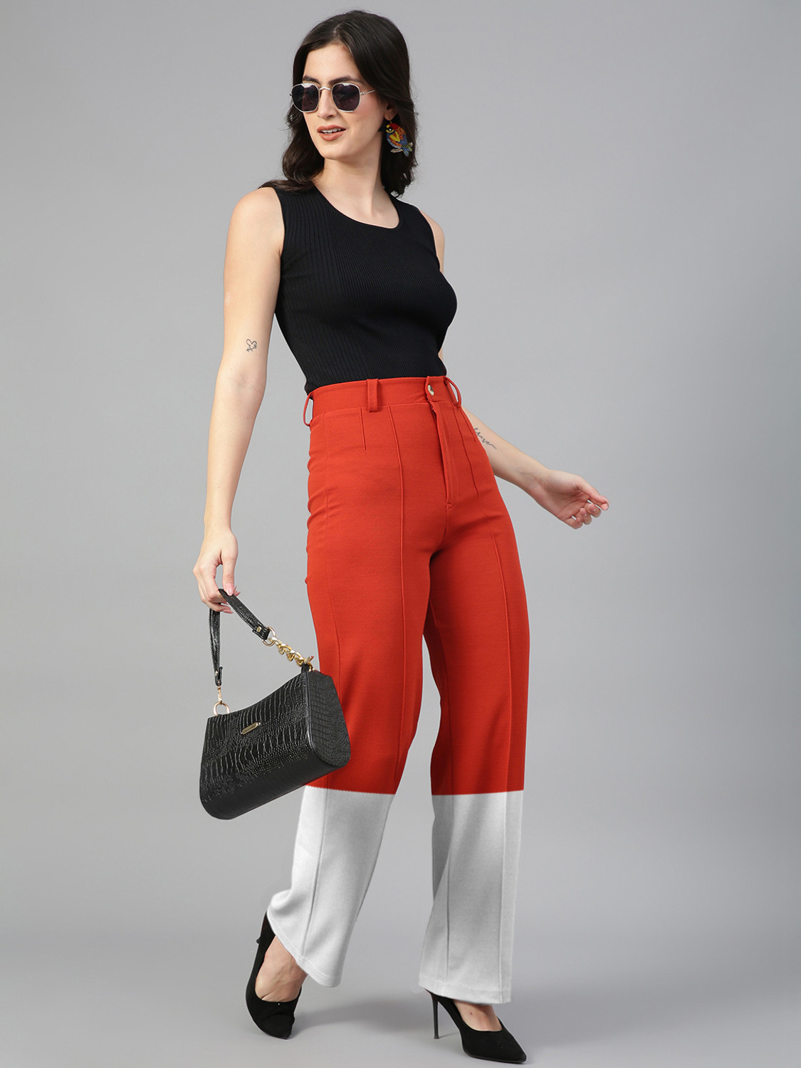 Image of KOTTY Regular Fit Women Orange, White Trousers