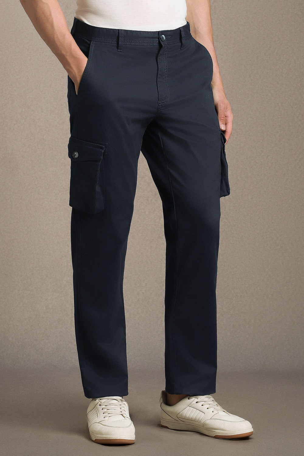 Image of LOUIS PHILIPPE Regular Fit Men Dark Blue Trousers
