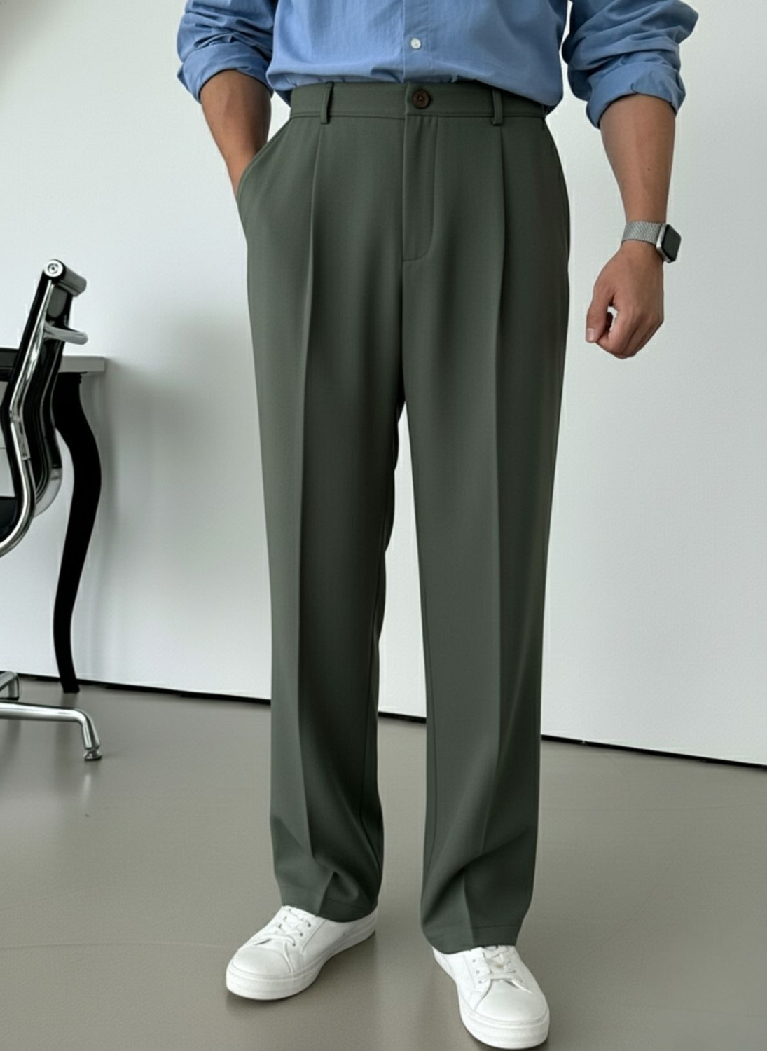 Image of INDICLUB Relaxed Men Dark Green Trousers