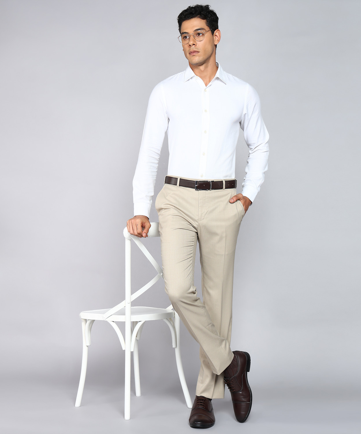 Image of Raymond Slim Fit Men Beige Trousers