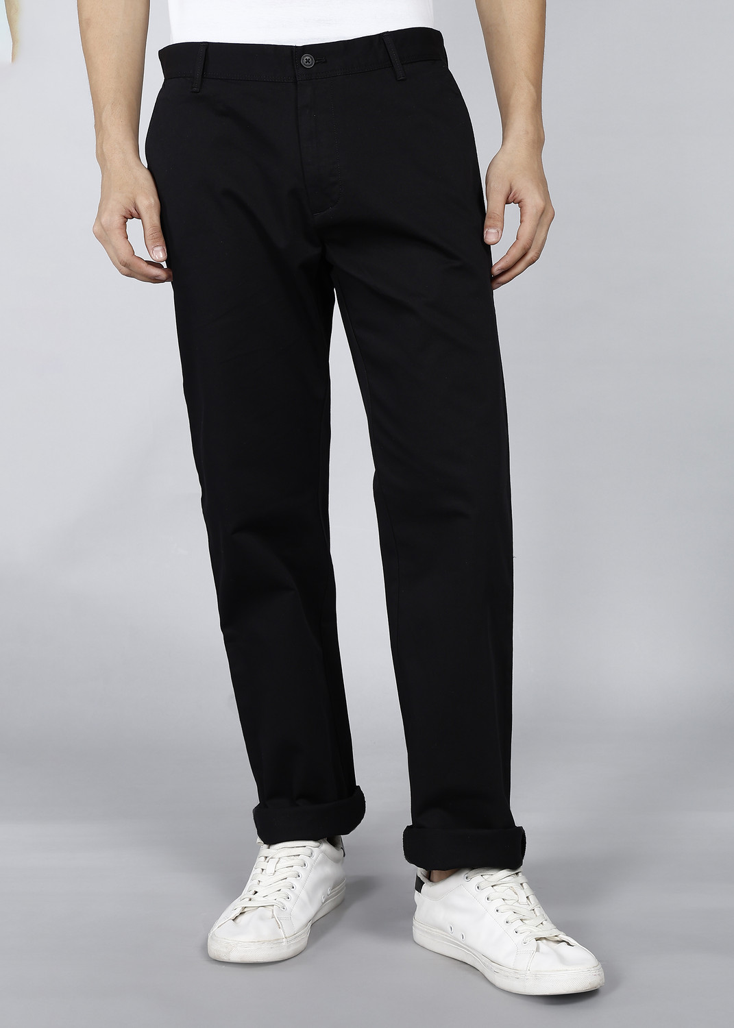 Image of Blackberrys Men Slim Fit Black Cotton Blend Trousers