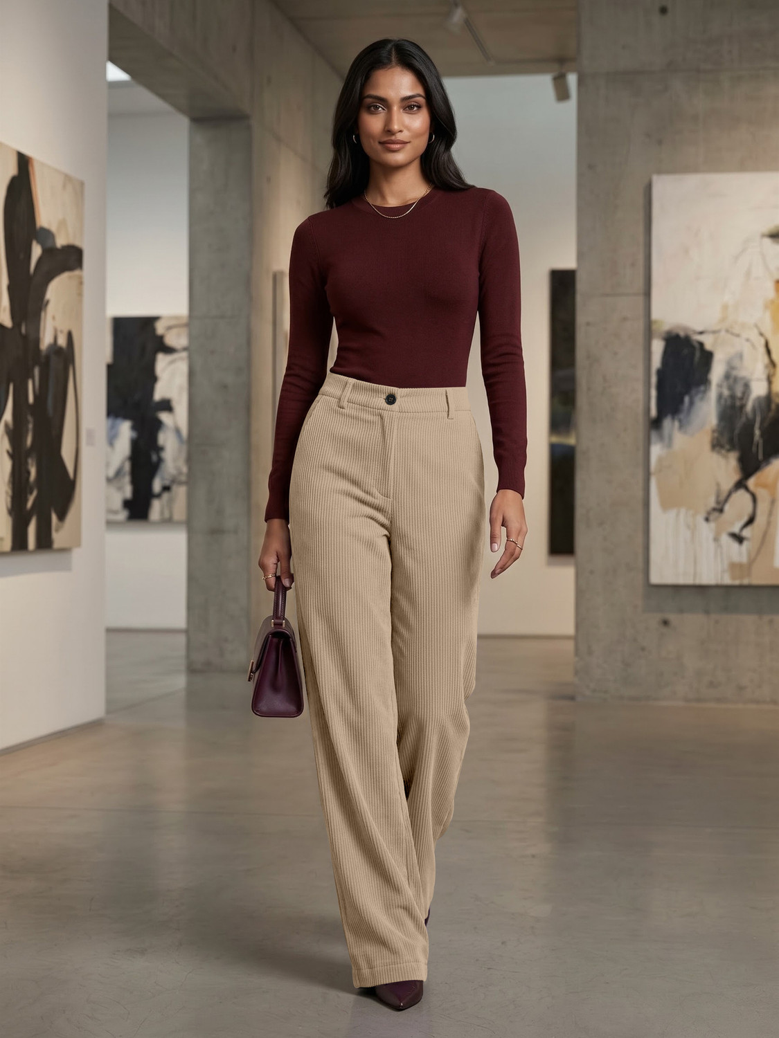 Image of Klossy Regular Fit Women Cream Trousers