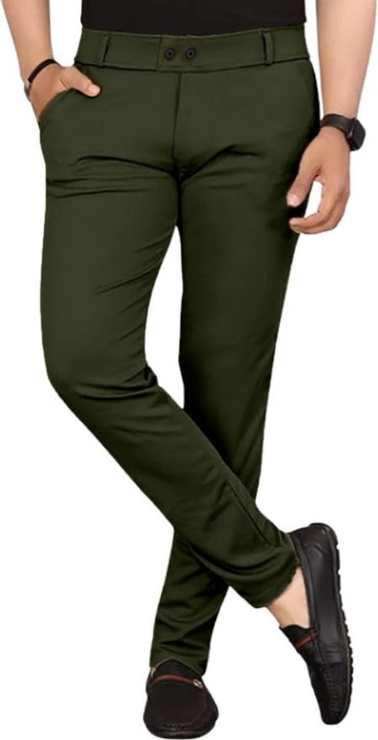 Image of Z6W Pack of 3 Men Slim Fit Multicolor Lycra Blend Trousers