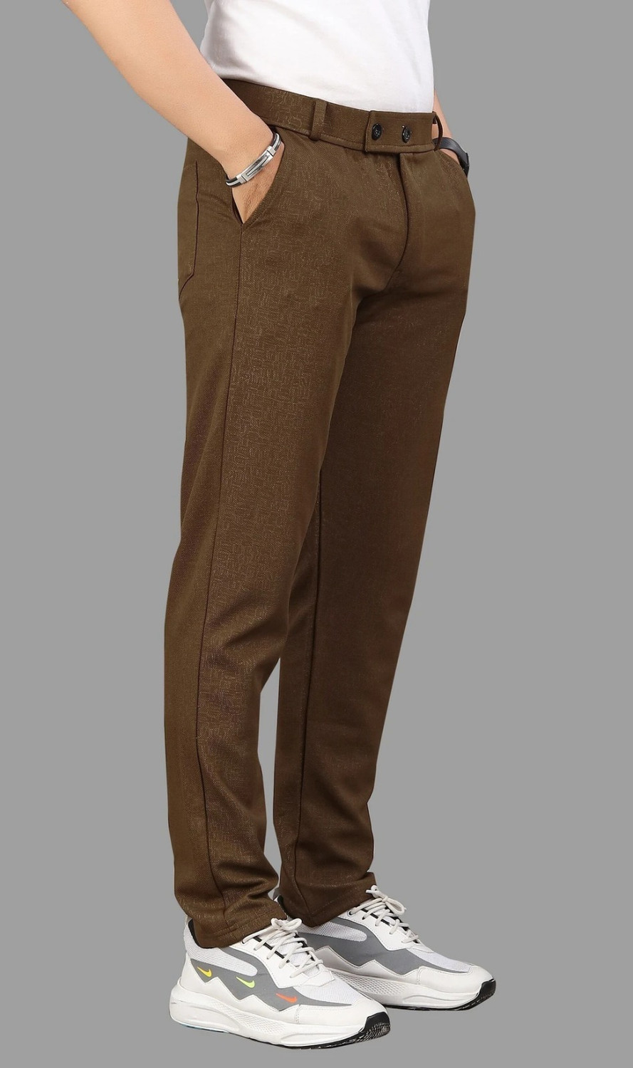 Image of COMBRAIDED Slim Fit Men Brown Trousers