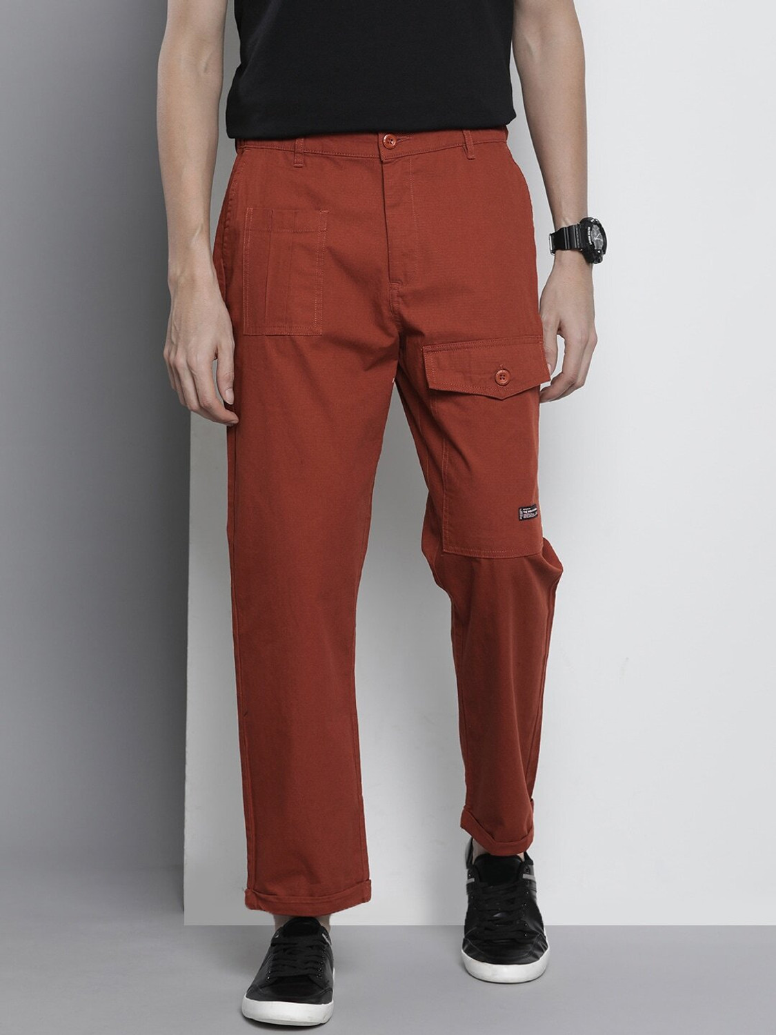 Image of The Indian Garage Co. Regular Fit Men Orange Trousers