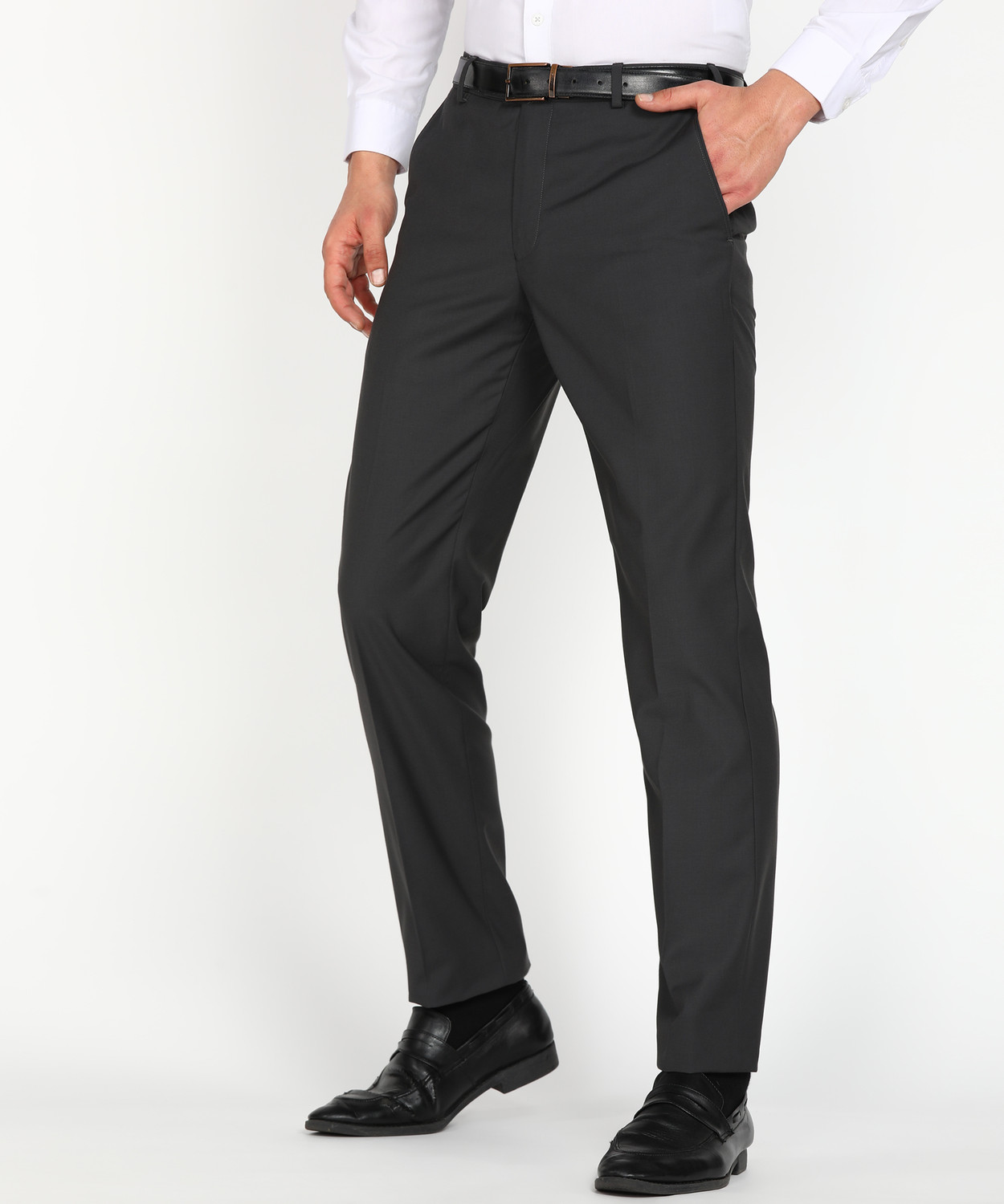 Image of PARK AVENUE Slim Fit Men Grey Trousers